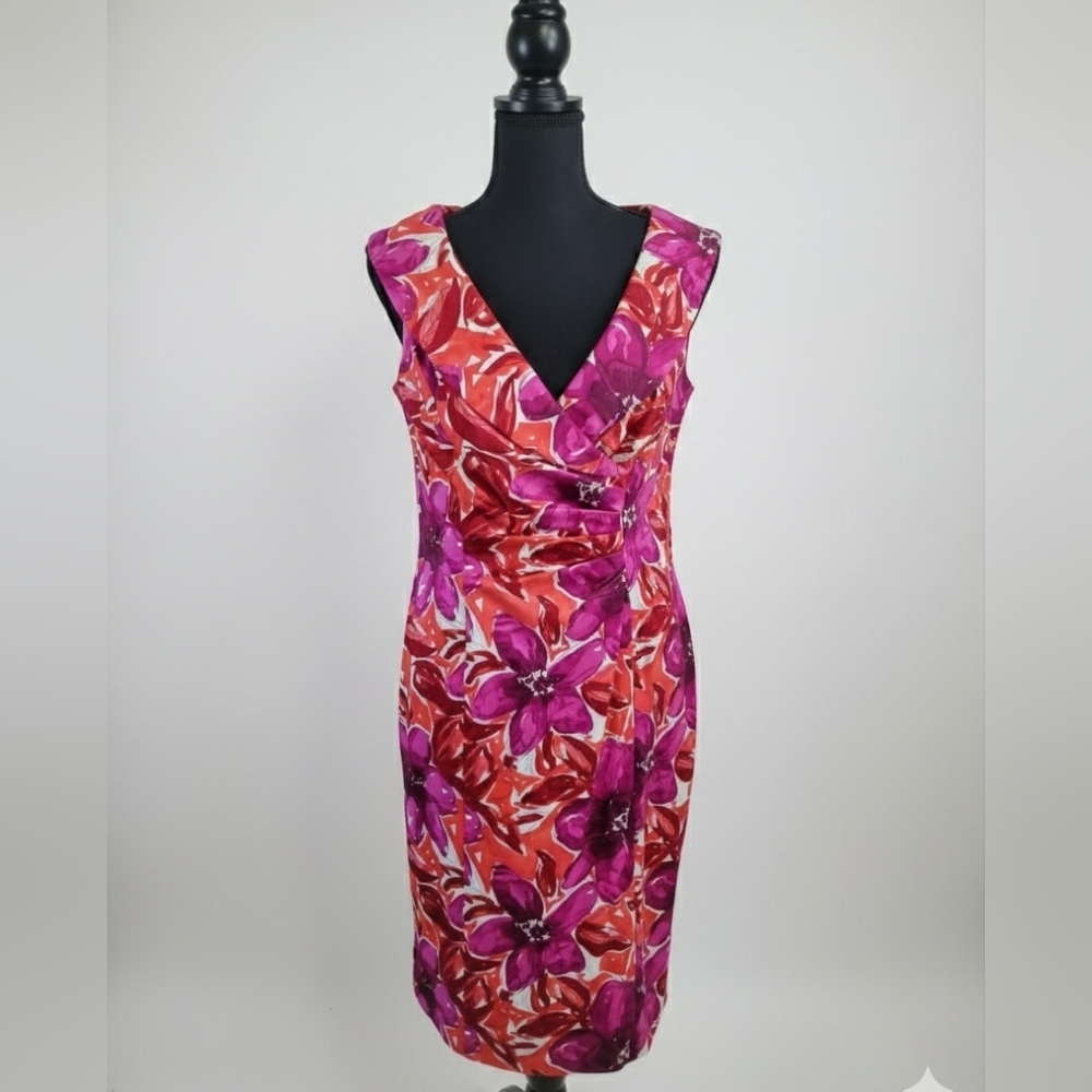 Evan Picone Vibrant Floral Midi Dress - Pink and Red